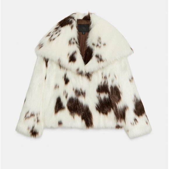 ZARA ZW COLLECTION FAUX FUR JACKET LIMITED EDITION ANIMAL COW PRINT SIZE S NWT - Picture 8 of 15